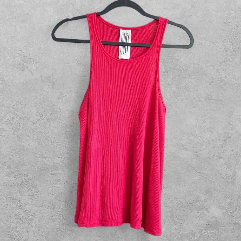 Free People Red Ribbed Knit Scoop Neck Sleeveless Relaxed Tank Top Womens M